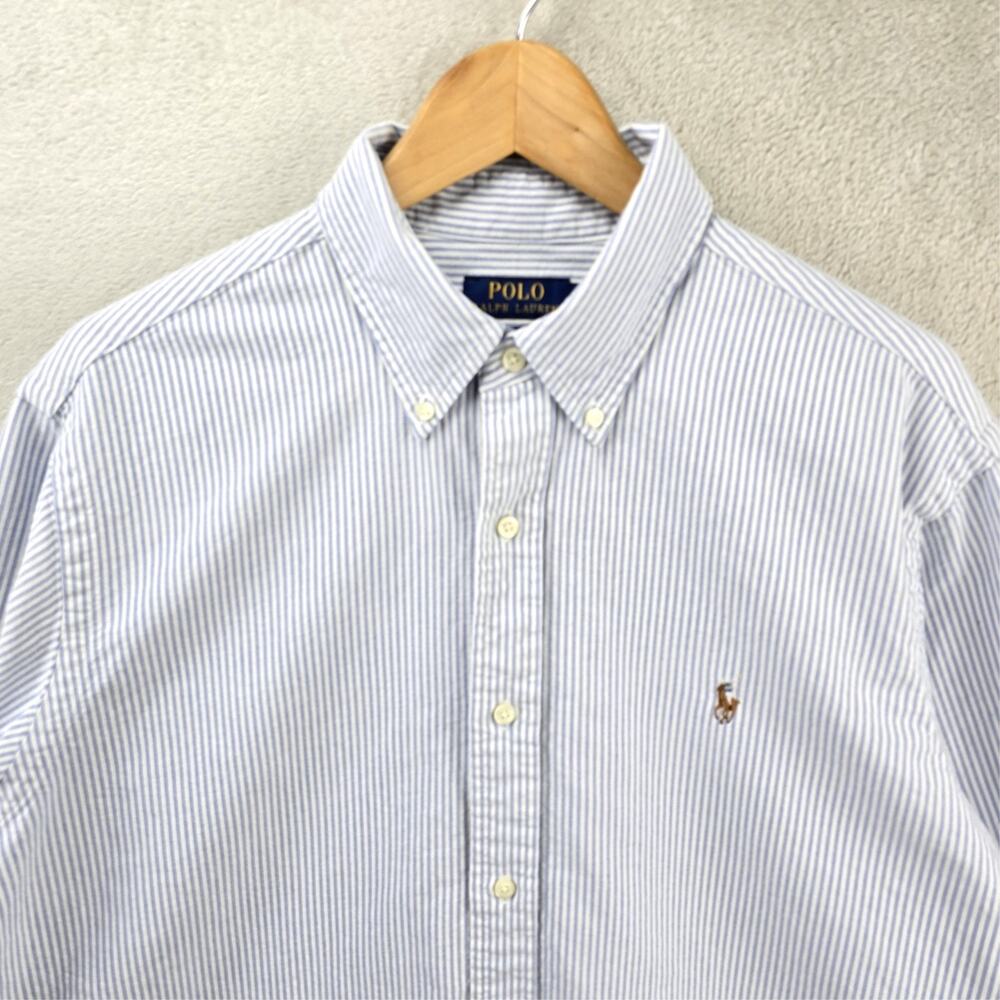 Ralph Lauren Shirt Mens XL Blue Stripe Classic Fit Button Down Flesh Pony